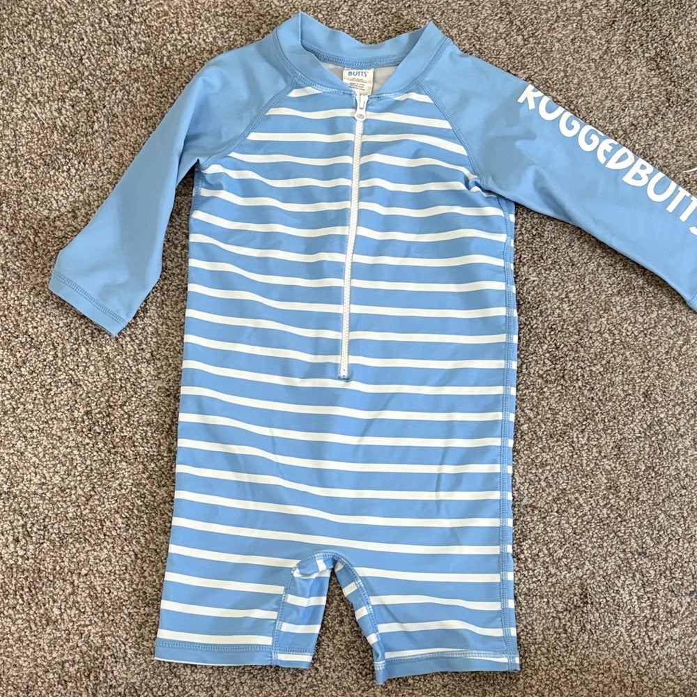 RuggedButts Blue and White Striped Kids Rashguard